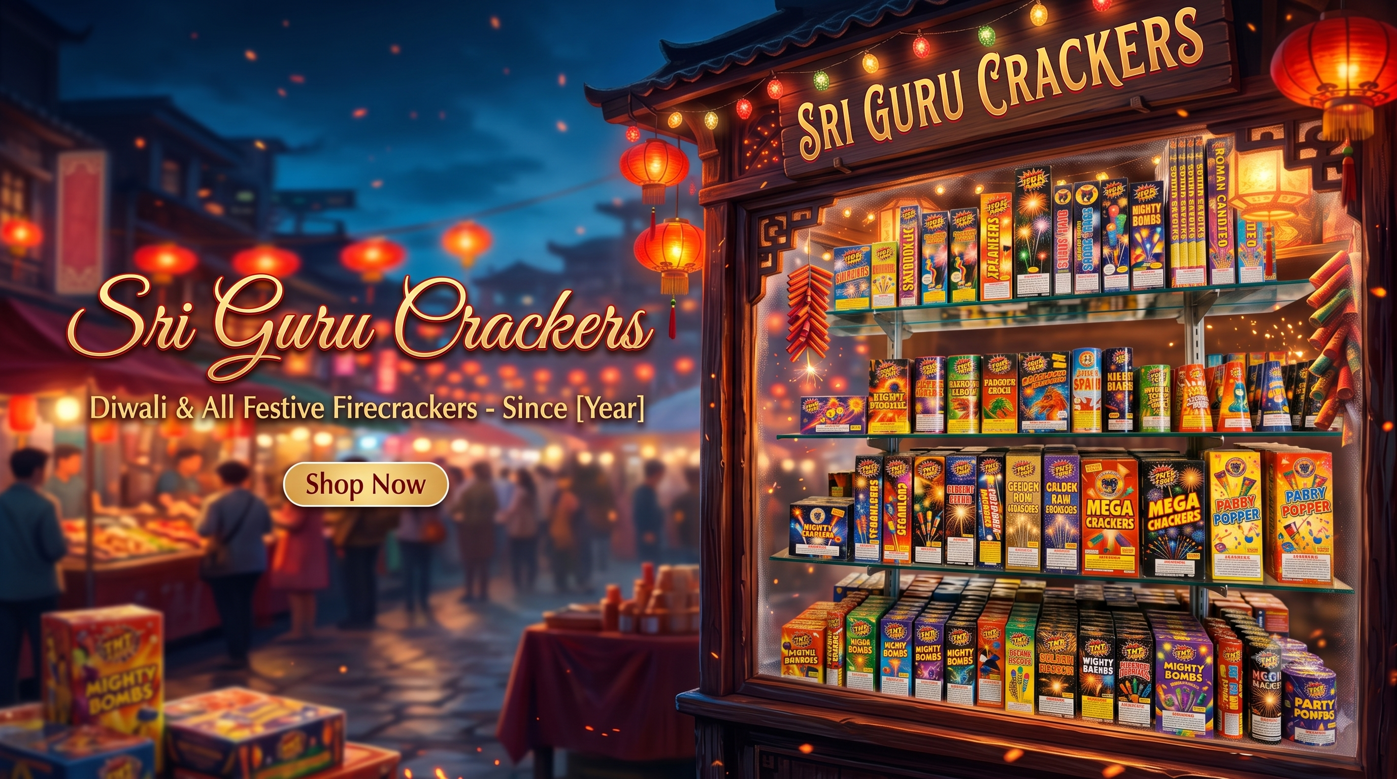Grand Temple Night Celebration with Sky Fireworks